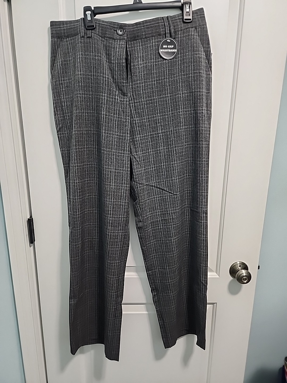 Laura Scott Women's Gray Plaid Dress Pantsn With Purple Accent